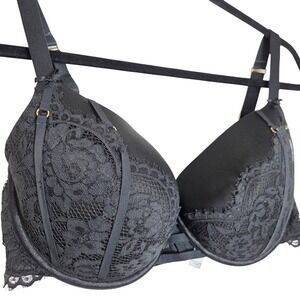 Cacique Push Up Bra 44D Underwire Lace Strappy Padded Lingerie‎ Boost Balconette